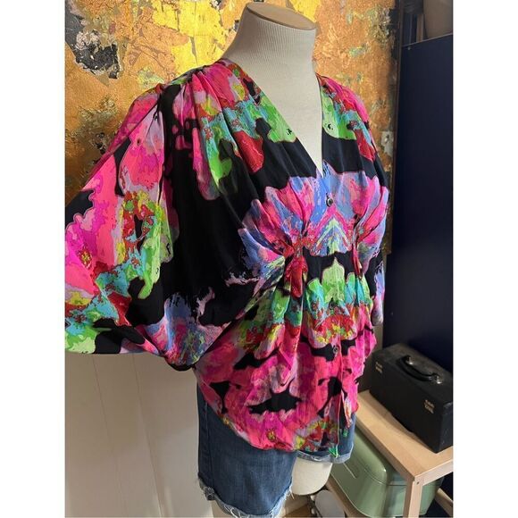 Stunning Mara Hoffman Neon Bright Silk Butterfly Style Blouse Size 6 - Picture 2 of 10